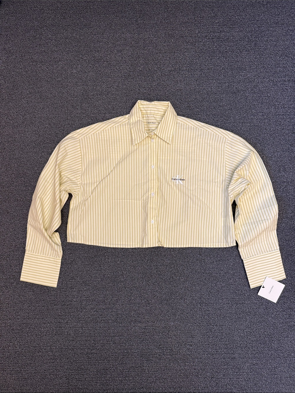 Calvin Klein Cotton Poplin Cropped Sleep Shirt in Sera Stripe Pear Sorbet